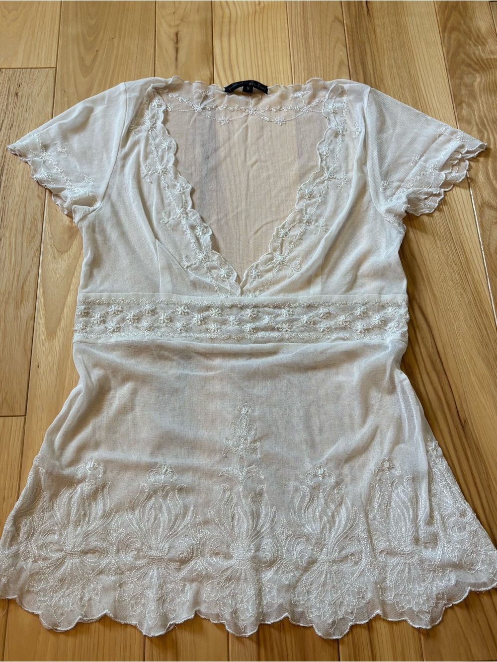 SOLD Vintage Y2K Pierri New York V Neck Mesh Embroidered Beaded Top - Picture 1 of 10